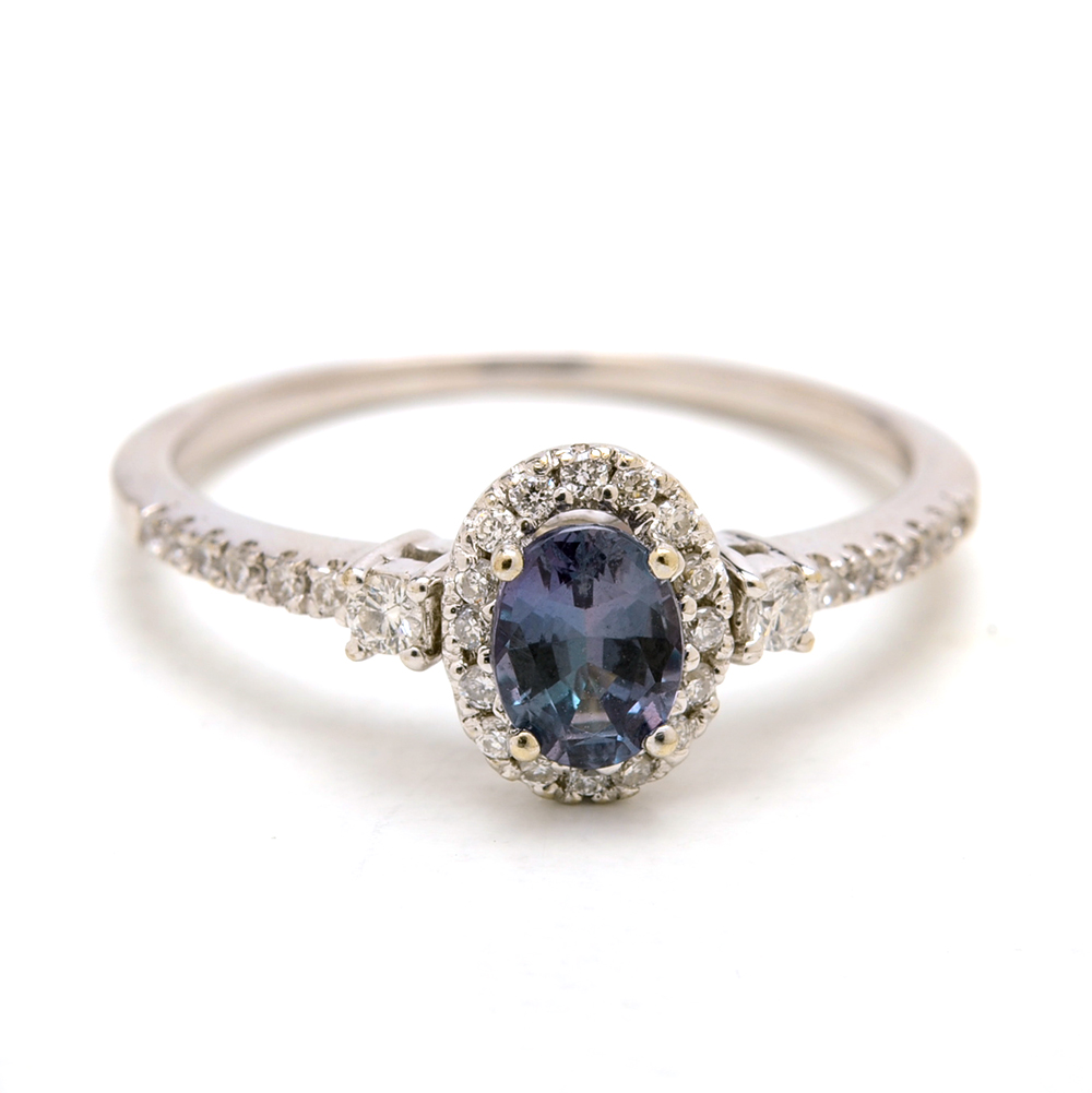 Mark Henry 18K White Gold Alexandrite Diamond Halo Ring