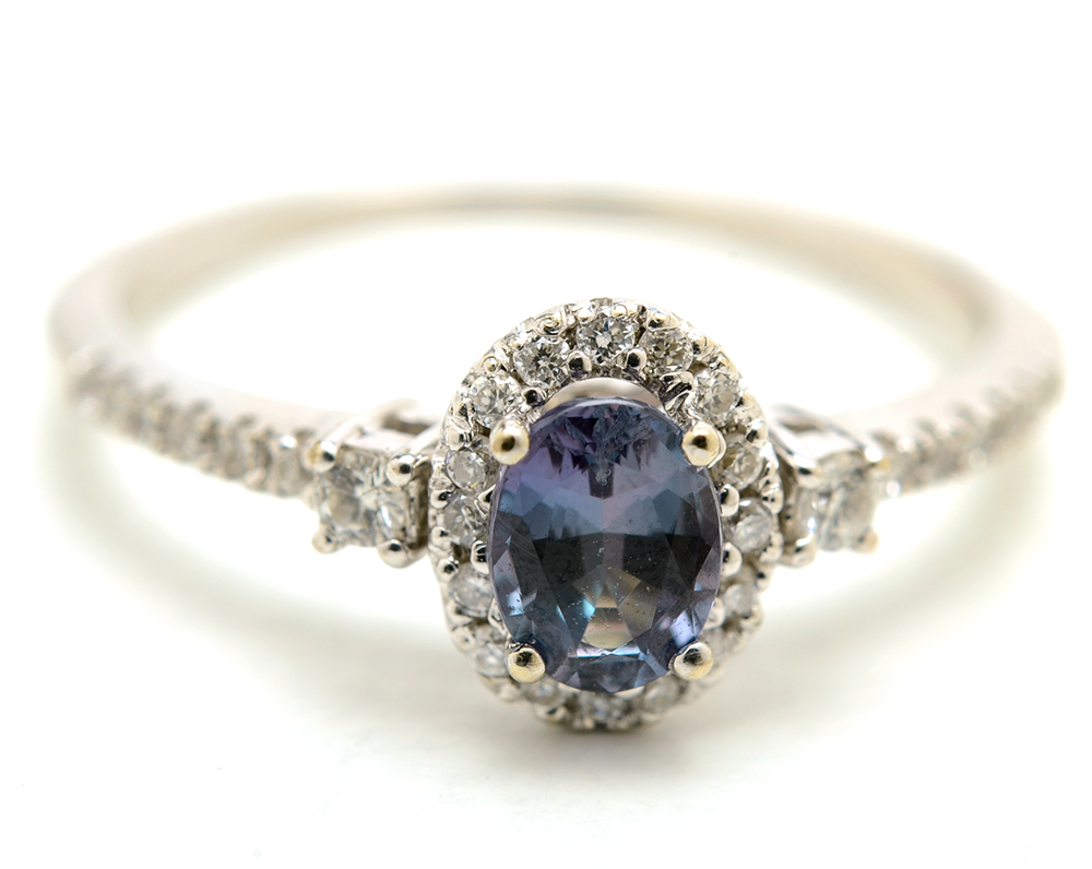 Mark Henry 18K White Gold Alexandrite Diamond Halo Ring