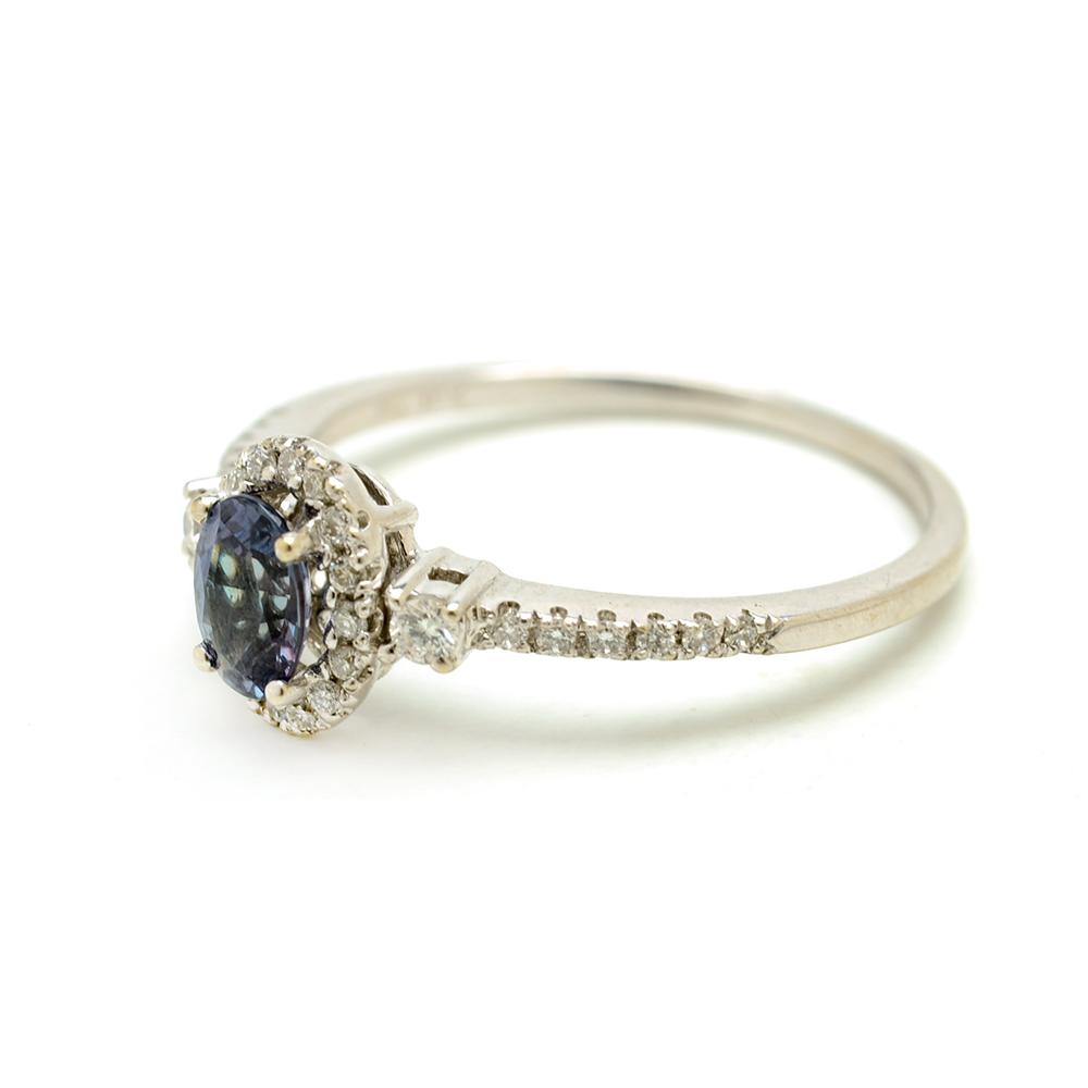 Mark Henry 18K White Gold Alexandrite Diamond Halo Ring
