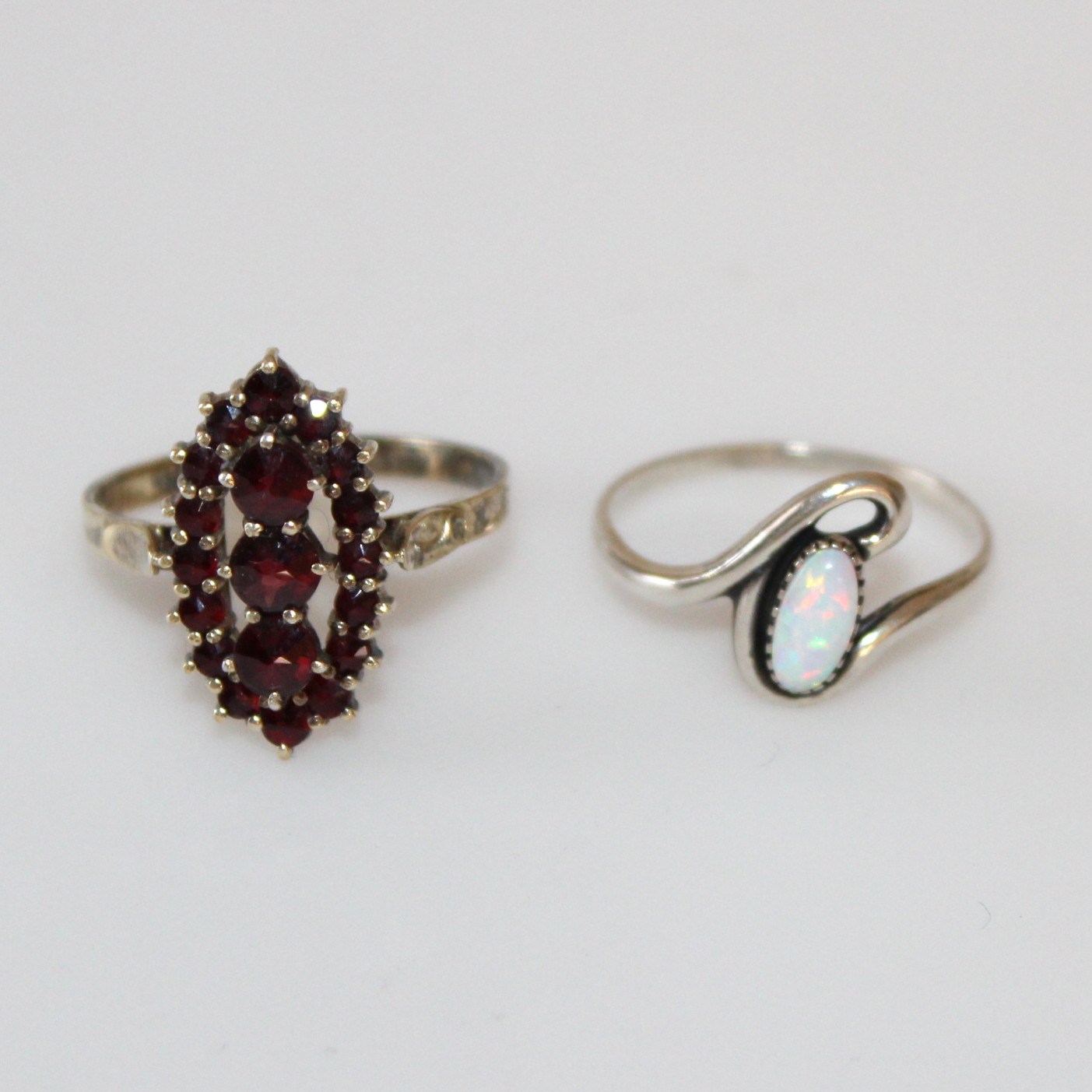 Two Silver Rings Including Victorian Bohemian Form Garnet Navette