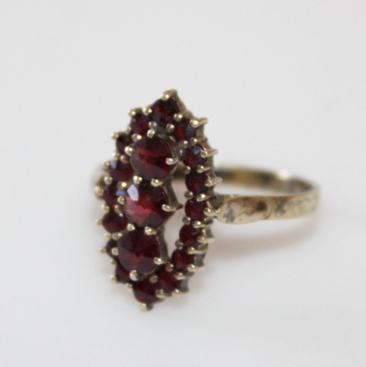 Two Silver Rings Including Victorian Bohemian Form Garnet Navette