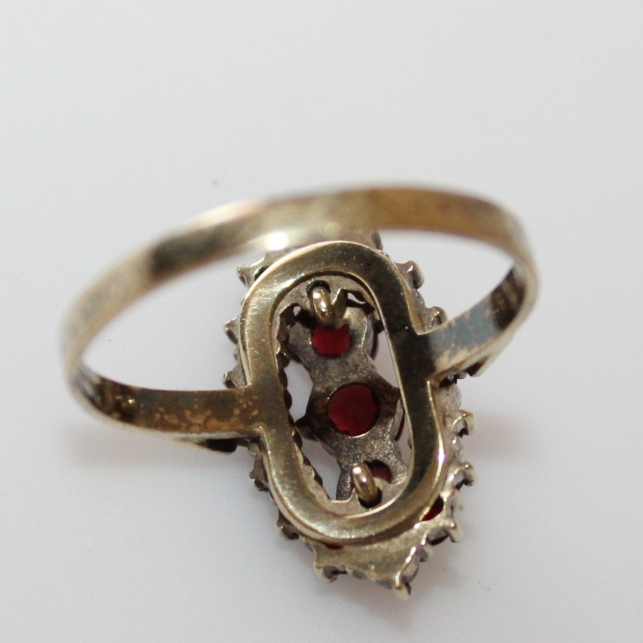 Two Silver Rings Including Victorian Bohemian Form Garnet Navette