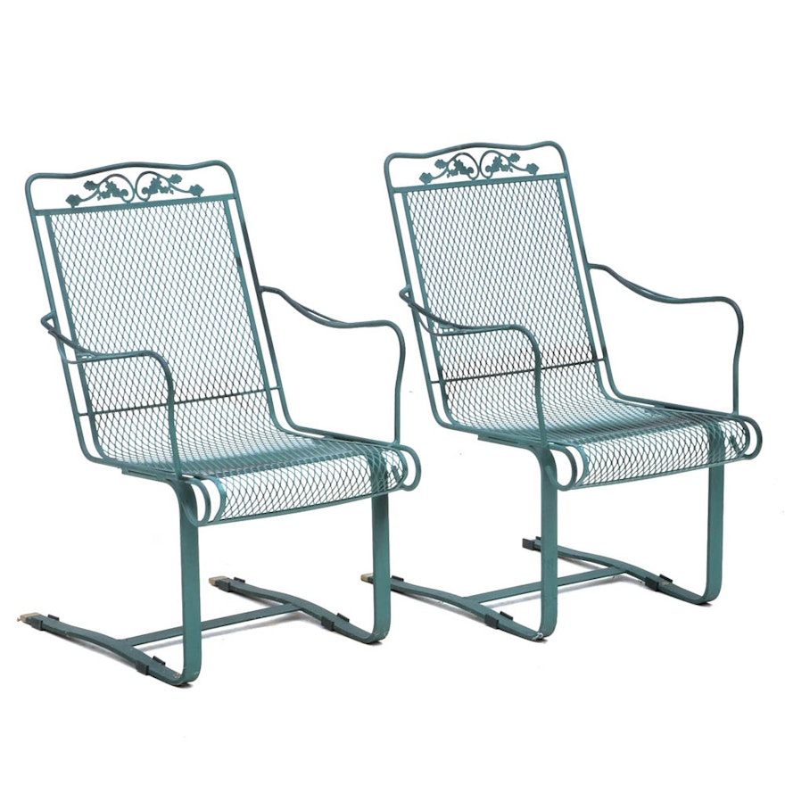 Pair of Iron Mesh Patio Arm Chairs