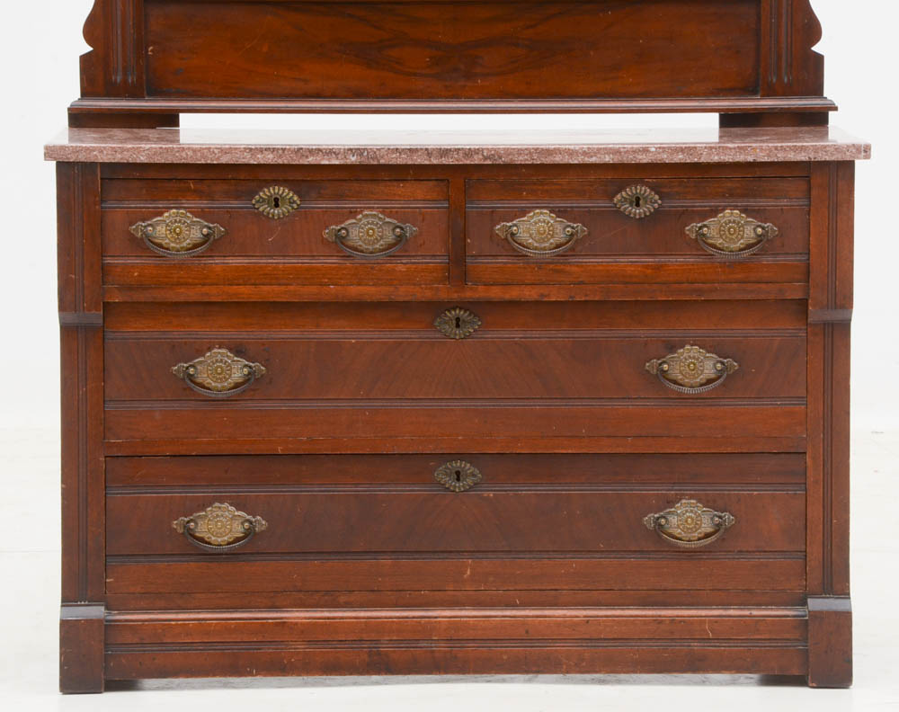 Victorian Steinkamp & Co Walnut Marble Top Dresser with Mirror