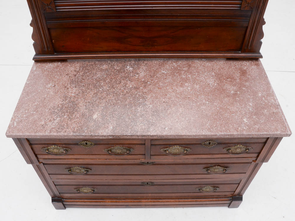Victorian Steinkamp & Co Walnut Marble Top Dresser with Mirror