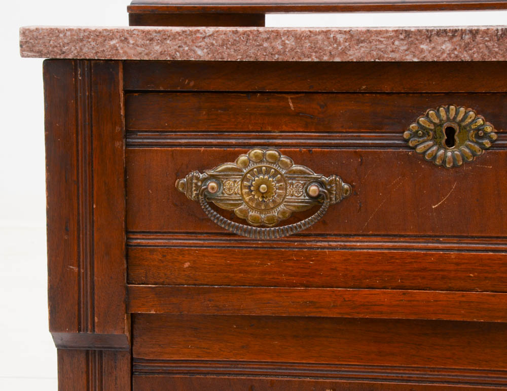 Victorian Steinkamp & Co Walnut Marble Top Dresser with Mirror