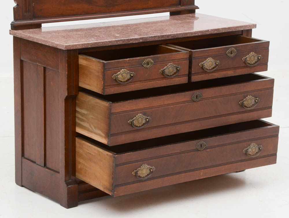 Victorian Steinkamp & Co Walnut Marble Top Dresser with Mirror