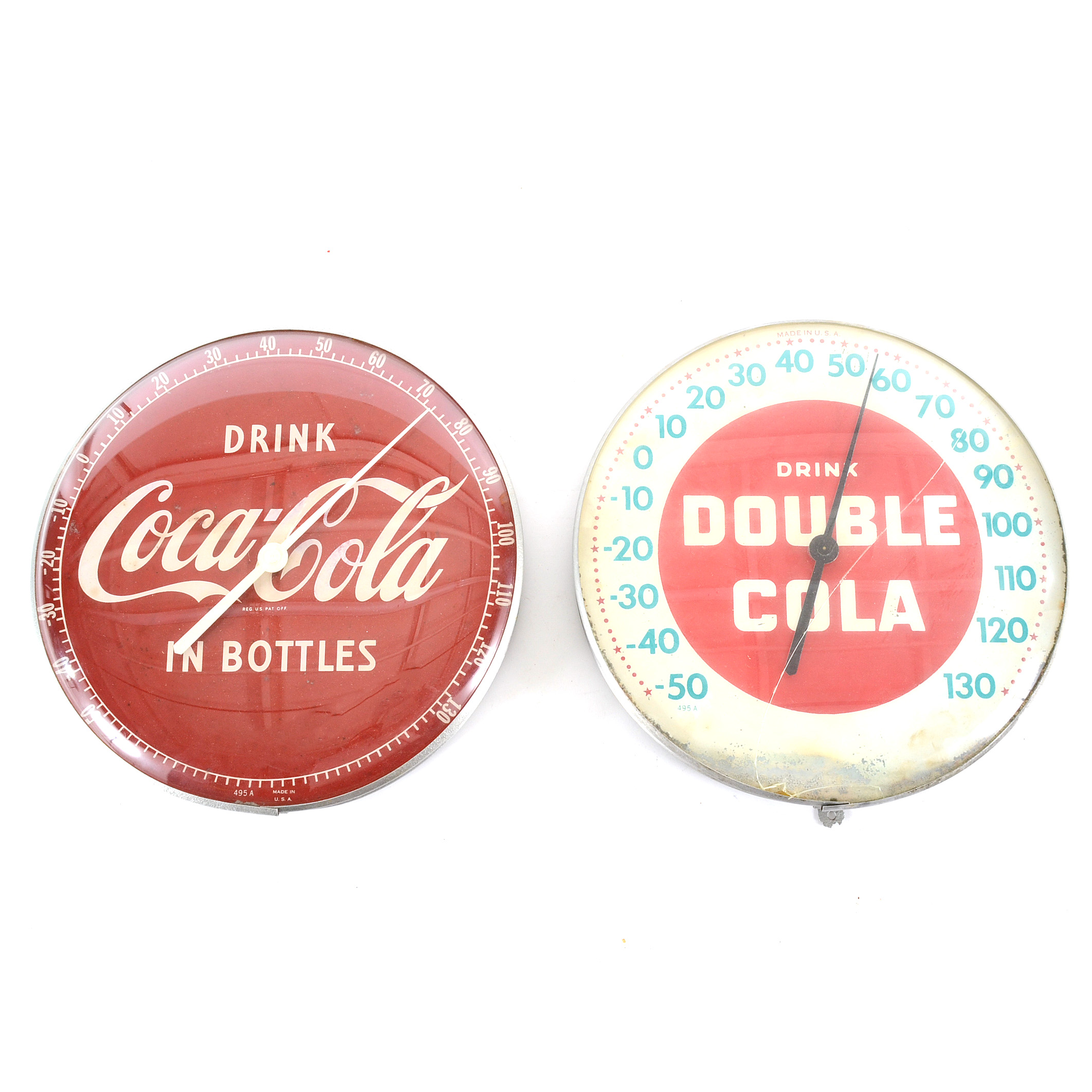 Vintage Coca-Cola and Double Cola Advertisement Thermometers