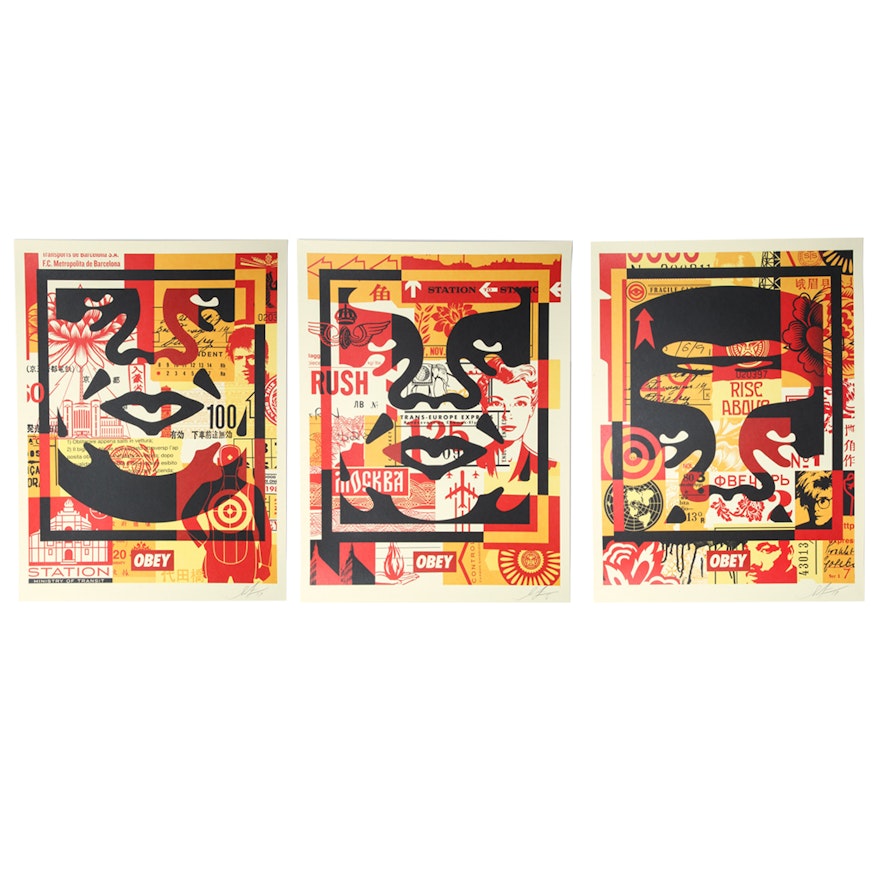 Shepard Fairey Signed Giclée Set "Obey 3 Face Collage"