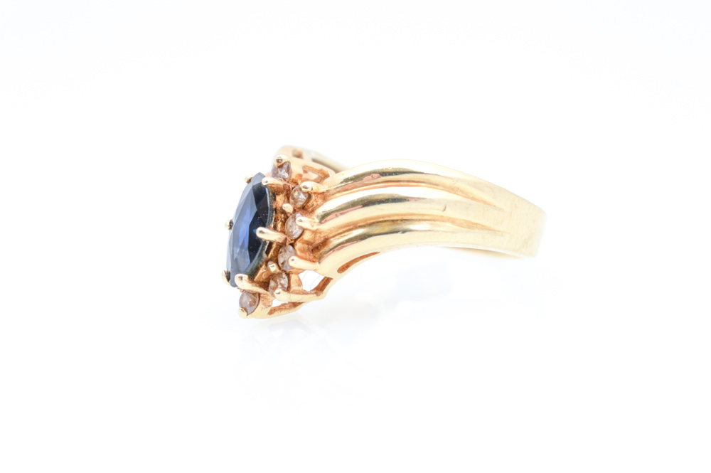 14K Yellow Gold Sapphire and 0.20 CTW Diamond Ring