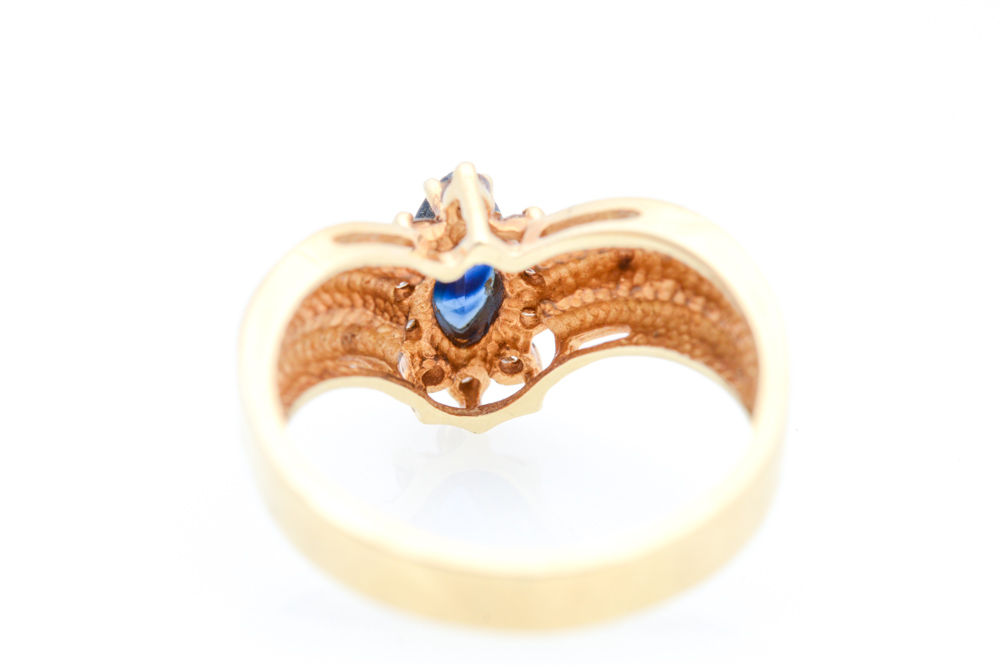 14K Yellow Gold Sapphire and 0.20 CTW Diamond Ring