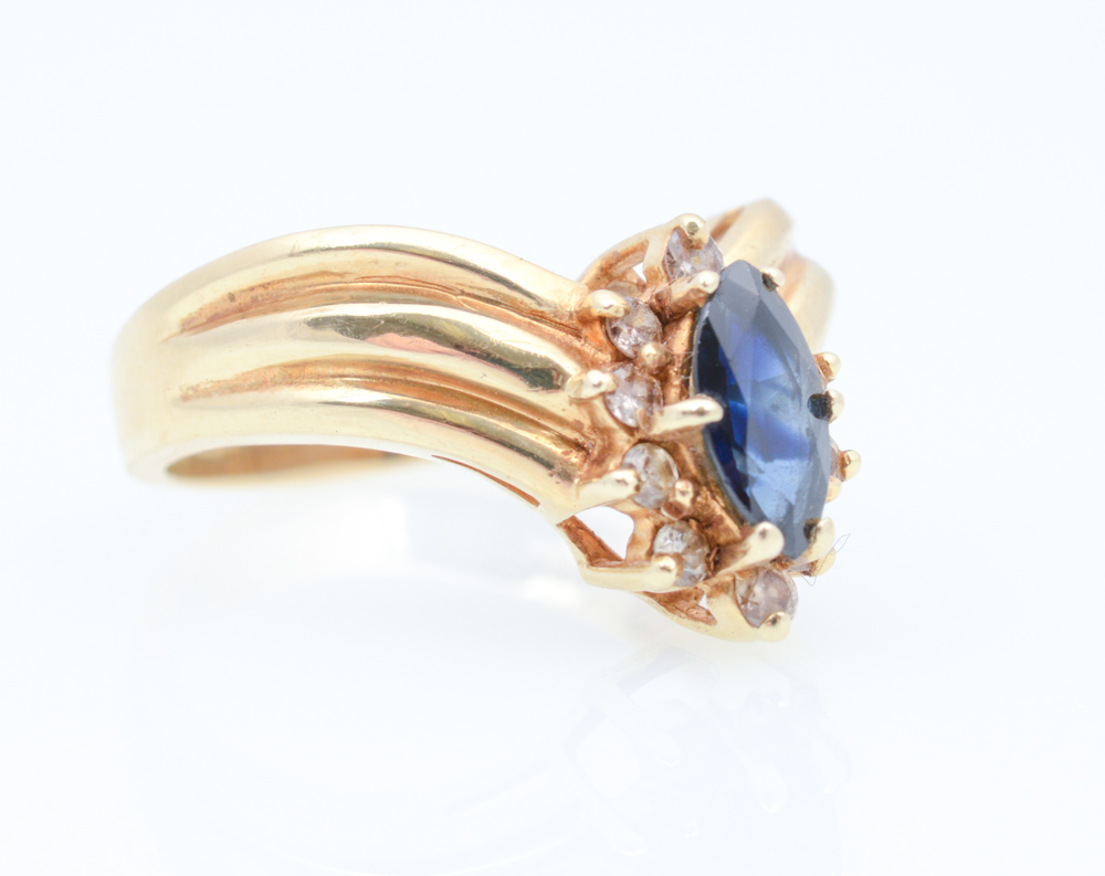 14K Yellow Gold Sapphire and 0.20 CTW Diamond Ring