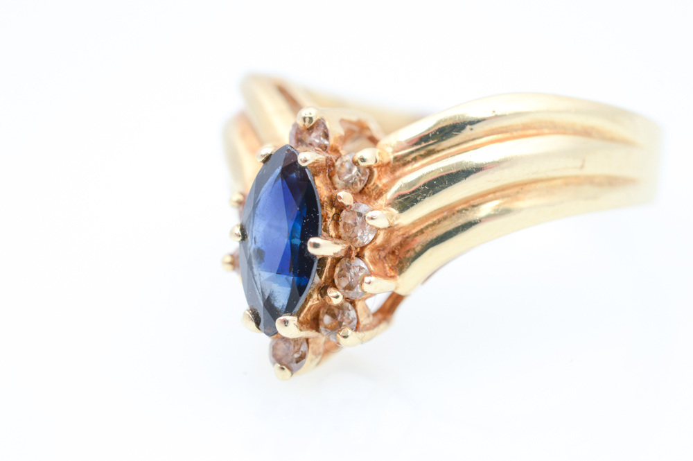 14K Yellow Gold Sapphire and 0.20 CTW Diamond Ring
