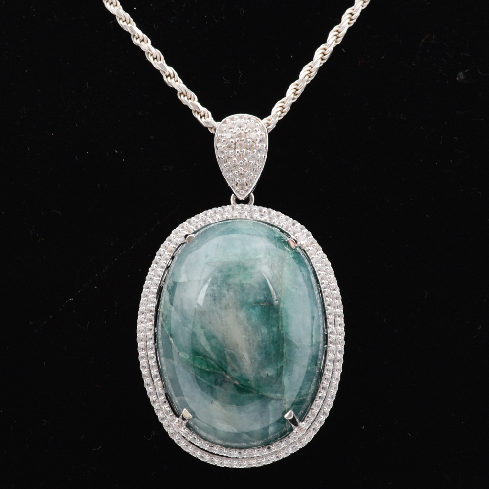 Sterling Silver 135.93 CT Beryl and 2.78 CTW Sapphire Necklace