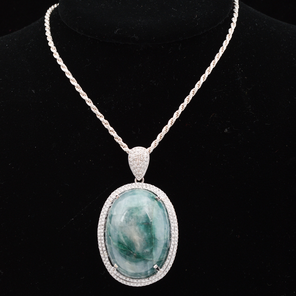 Sterling Silver 135.93 CT Beryl and 2.78 CTW Sapphire Necklace