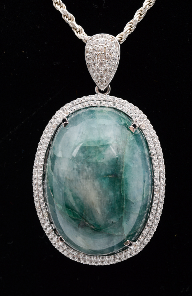 Sterling Silver 135.93 CT Beryl and 2.78 CTW Sapphire Necklace