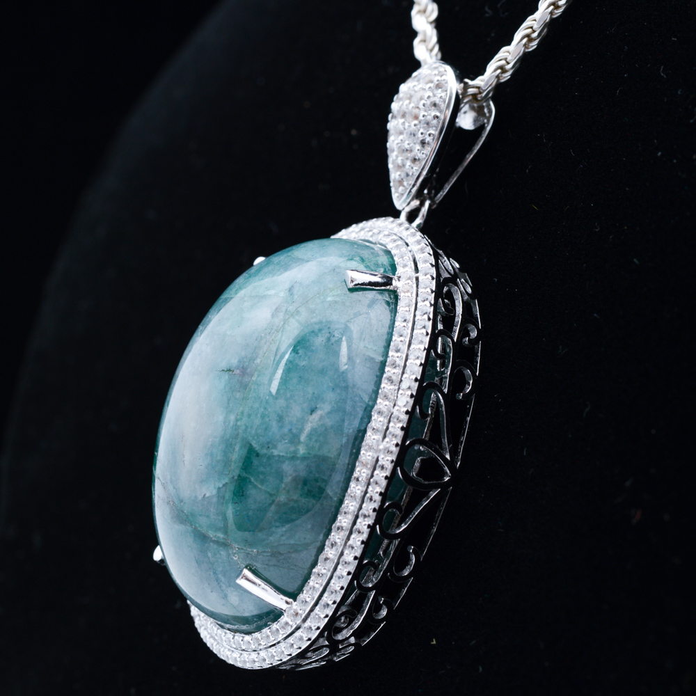 Sterling Silver 135.93 CT Beryl and 2.78 CTW Sapphire Necklace