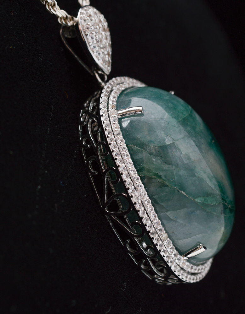 Sterling Silver 135.93 CT Beryl and 2.78 CTW Sapphire Necklace