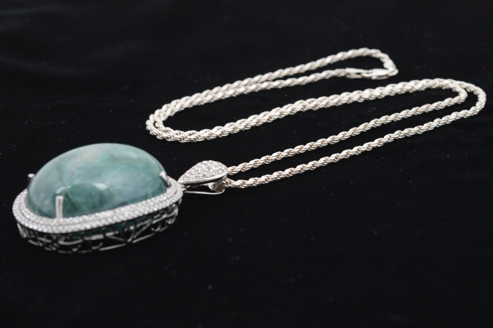 Sterling Silver 135.93 CT Beryl and 2.78 CTW Sapphire Necklace