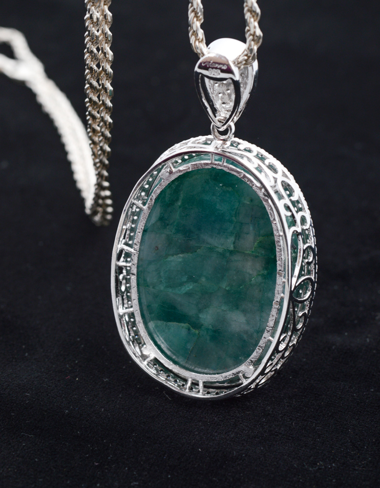 Sterling Silver 135.93 CT Beryl and 2.78 CTW Sapphire Necklace