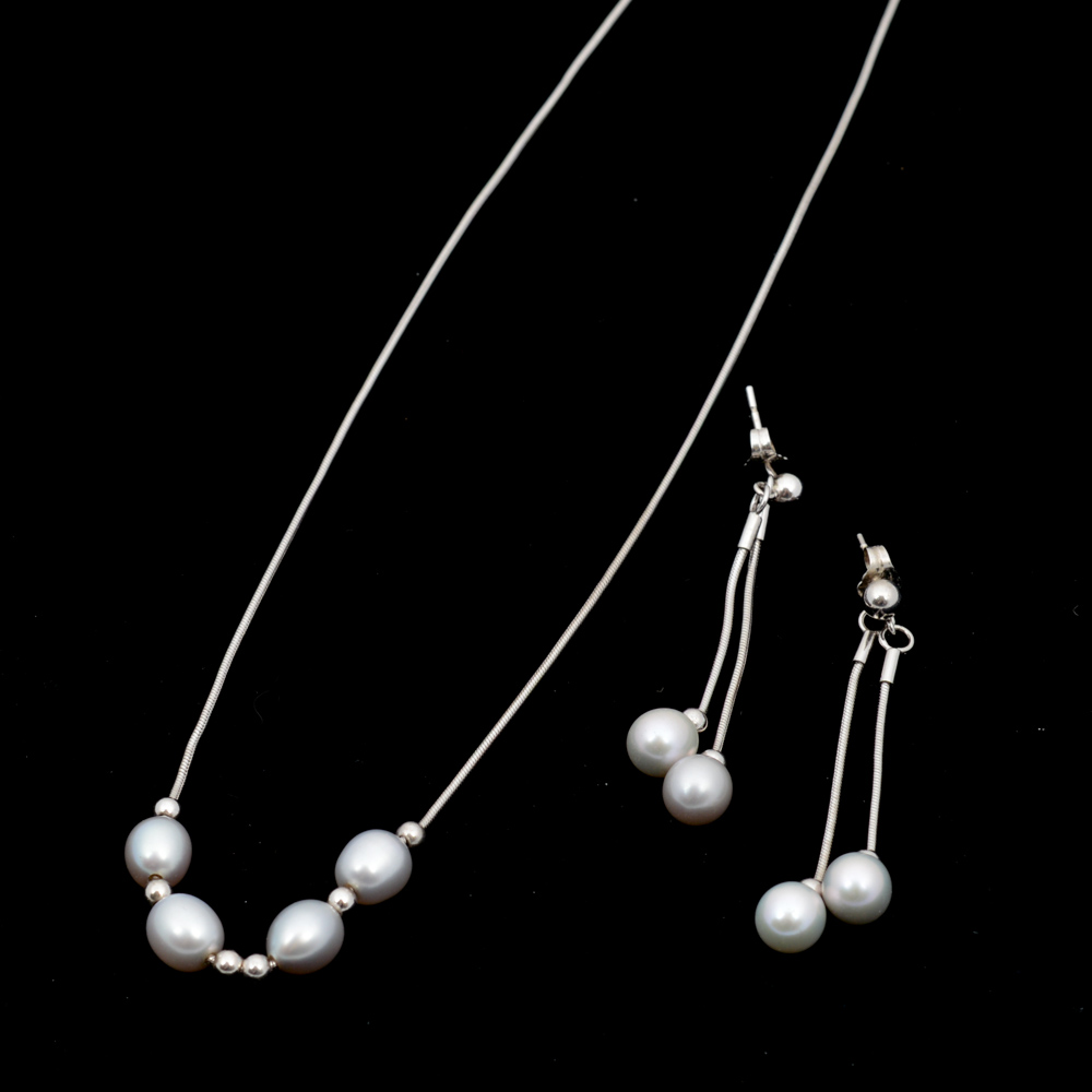 Sterling Silver Imitation Pearl Earrings and Necklace