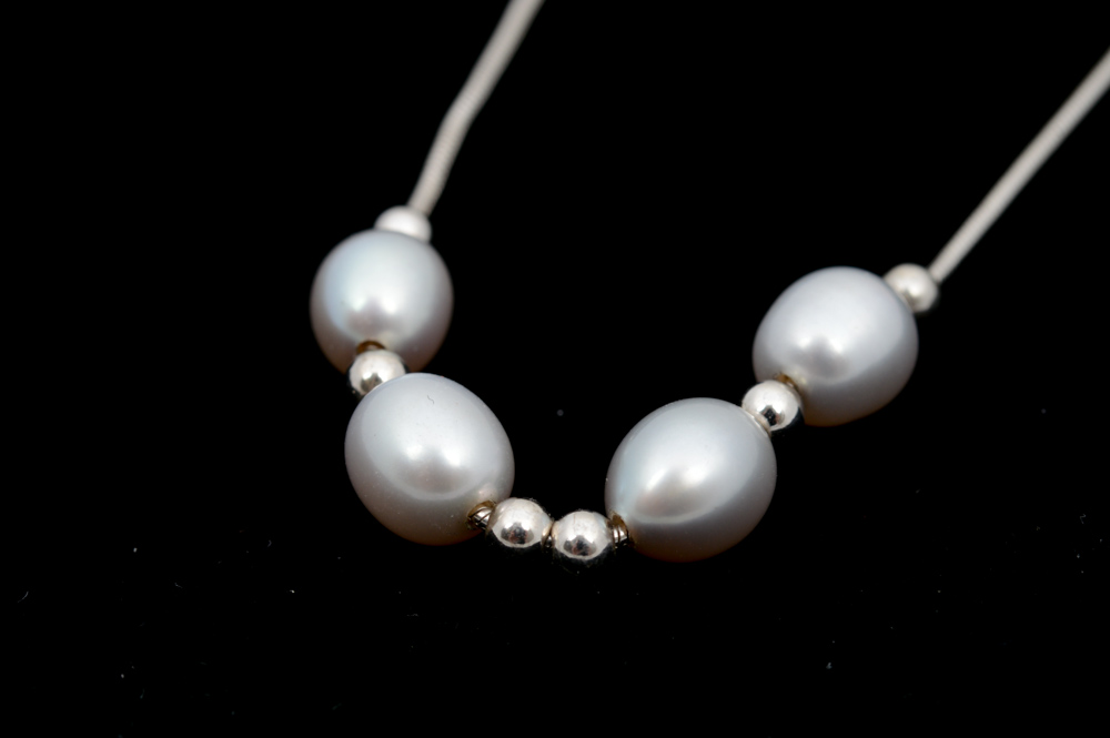 Sterling Silver Imitation Pearl Earrings and Necklace