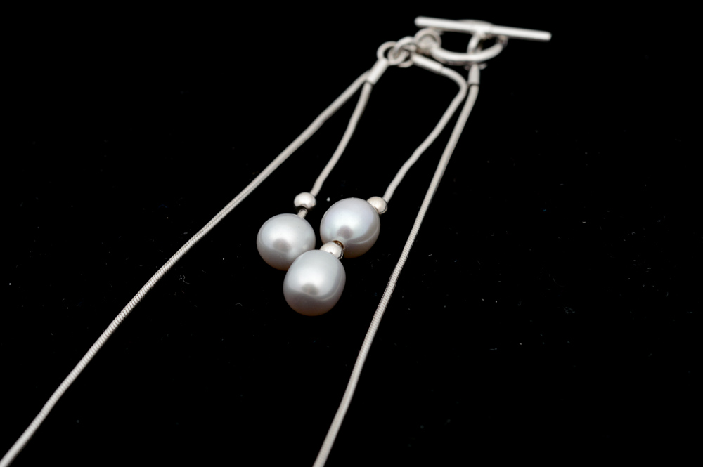 Sterling Silver Imitation Pearl Earrings and Necklace