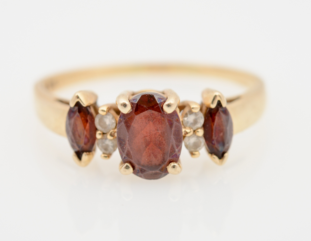14K Yellow Gold Garnet and Diamond Ring