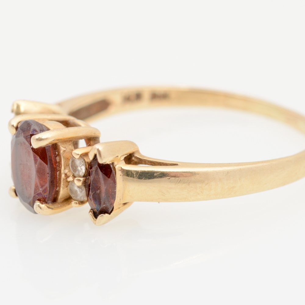 14K Yellow Gold Garnet and Diamond Ring