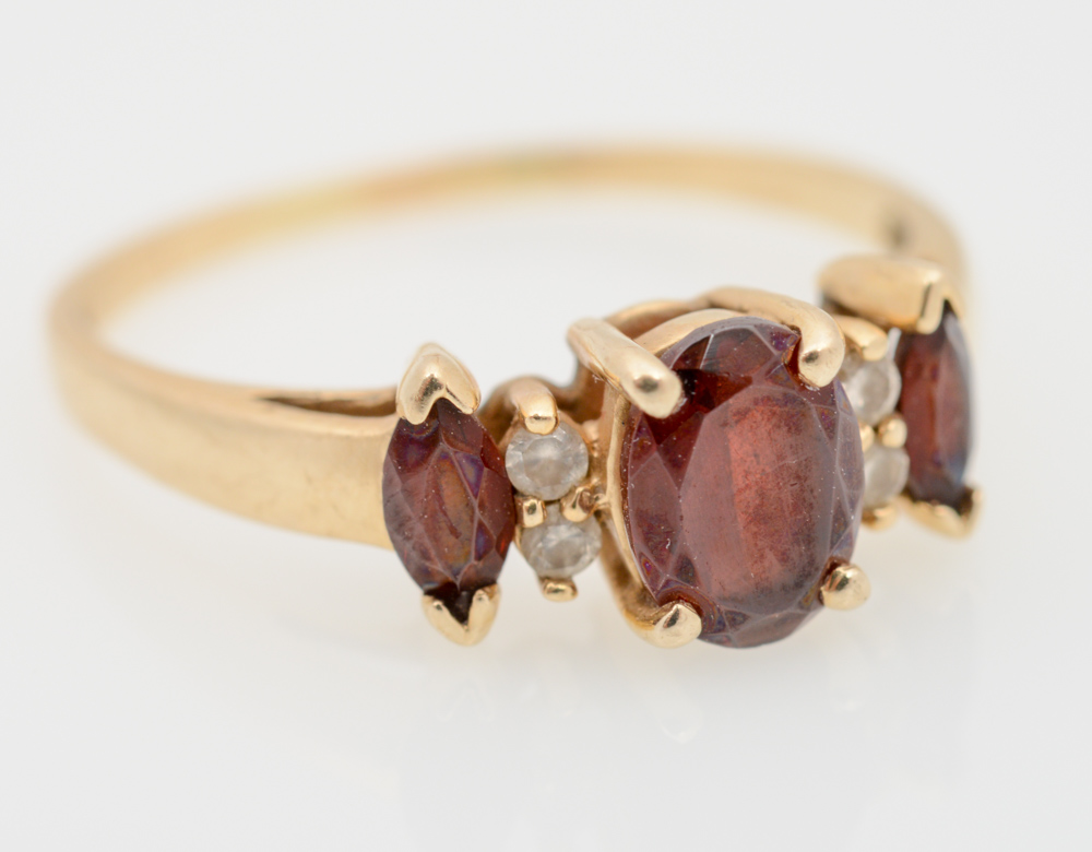 14K Yellow Gold Garnet and Diamond Ring