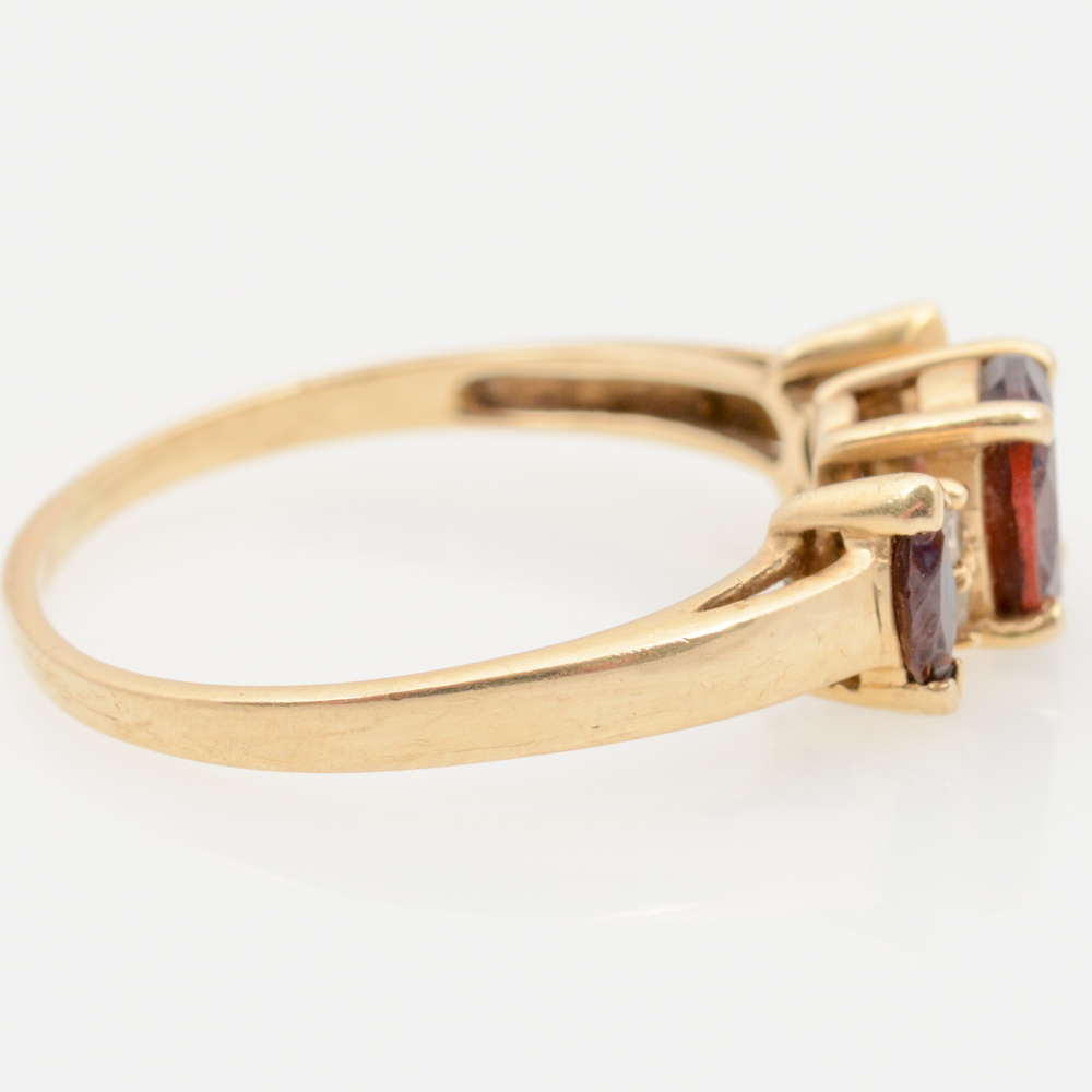 14K Yellow Gold Garnet and Diamond Ring
