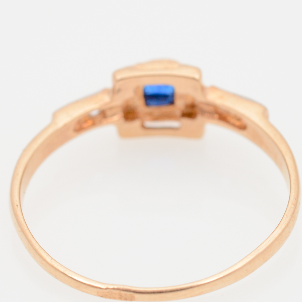 14K Yellow Gold Synthetic Sapphire and White Sapphire Ring