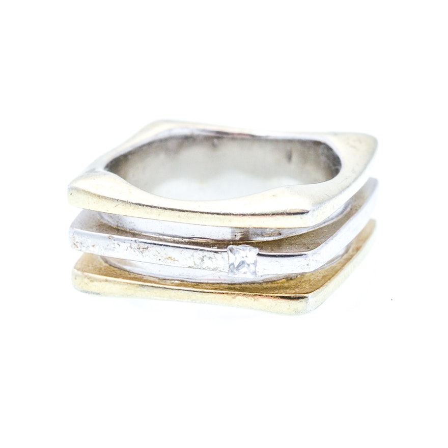 Sterling Silver and Gold Plate Cubic Zirconia Ring