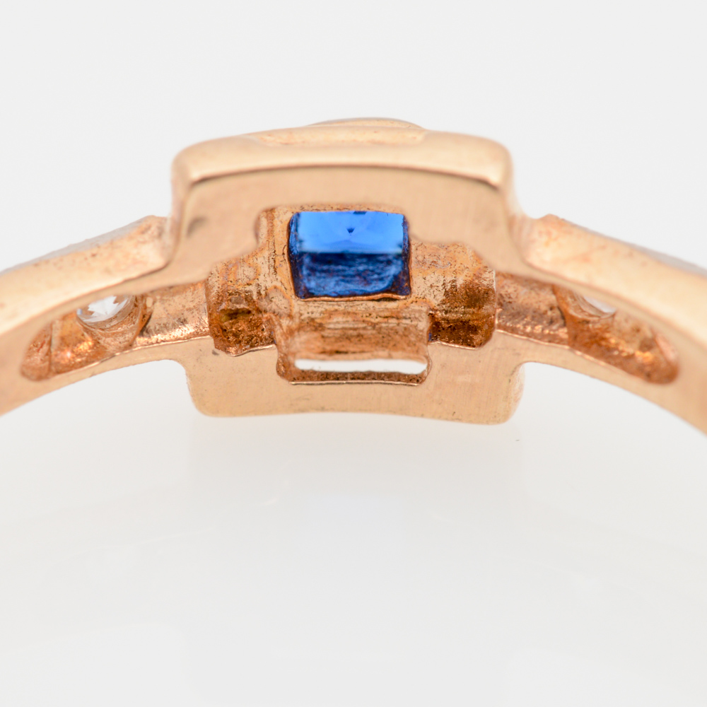 14K Yellow Gold Synthetic Sapphire and White Sapphire Ring