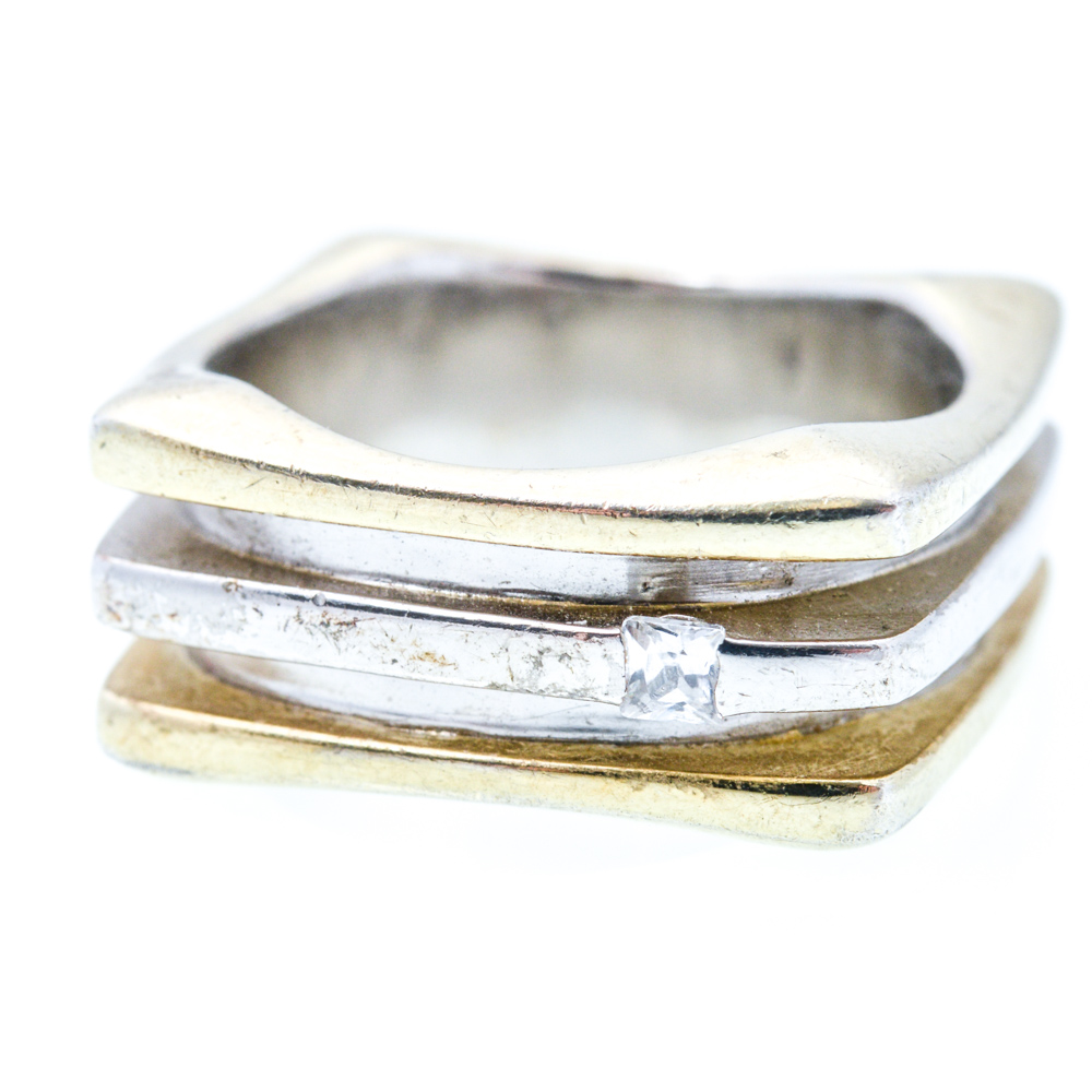 Sterling Silver and Gold Plate Cubic Zirconia Ring