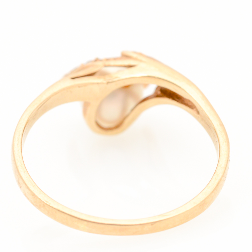 10K Yellow Gold Pearl and Diamond Ring
