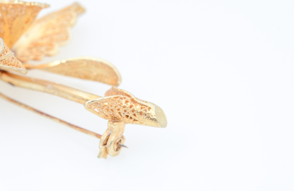 Gold Plated Sterling Silver Filigree Brooch