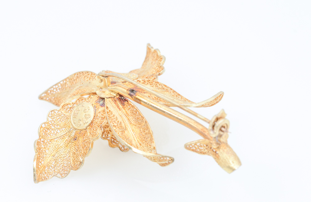 Gold Plated Sterling Silver Filigree Brooch
