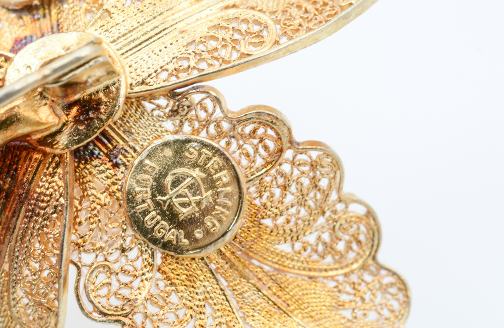 Gold Plated Sterling Silver Filigree Brooch