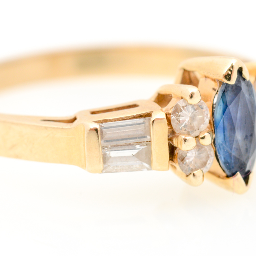 14K Yellow Gold Sapphire and 0.36 CTW Diamond Ring