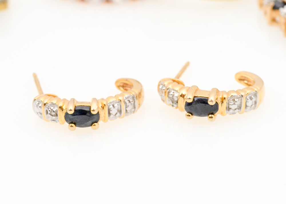 Gold Plated Sterling Silver Sapphire, Diamond, and Cubic Zirconia Jewelry