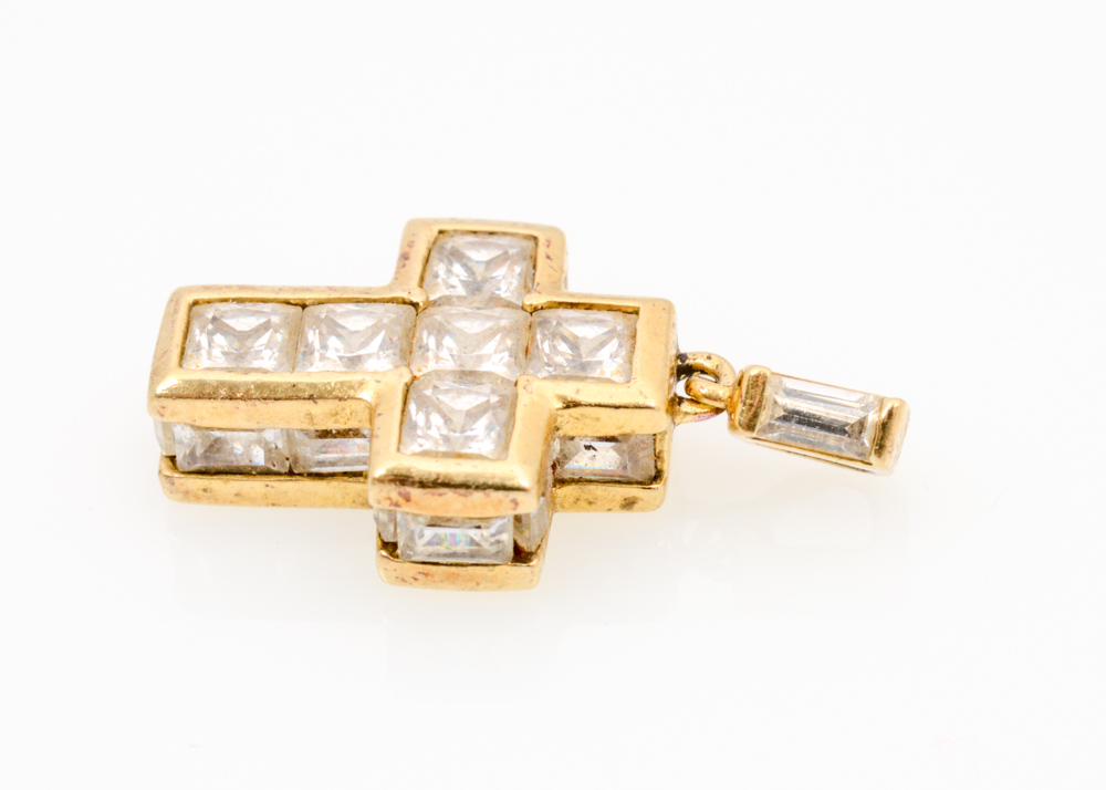 Gold Plated Sterling Silver Sapphire, Diamond, and Cubic Zirconia Jewelry