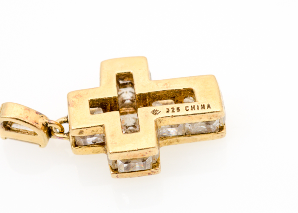 Gold Plated Sterling Silver Sapphire, Diamond, and Cubic Zirconia Jewelry