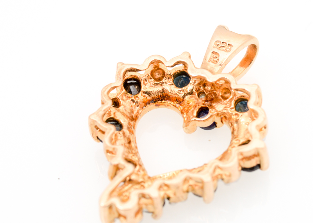 Gold Plated Sterling Silver Sapphire, Diamond, and Cubic Zirconia Jewelry