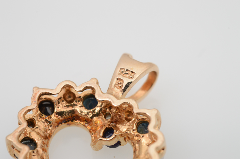 Gold Plated Sterling Silver Sapphire, Diamond, and Cubic Zirconia Jewelry