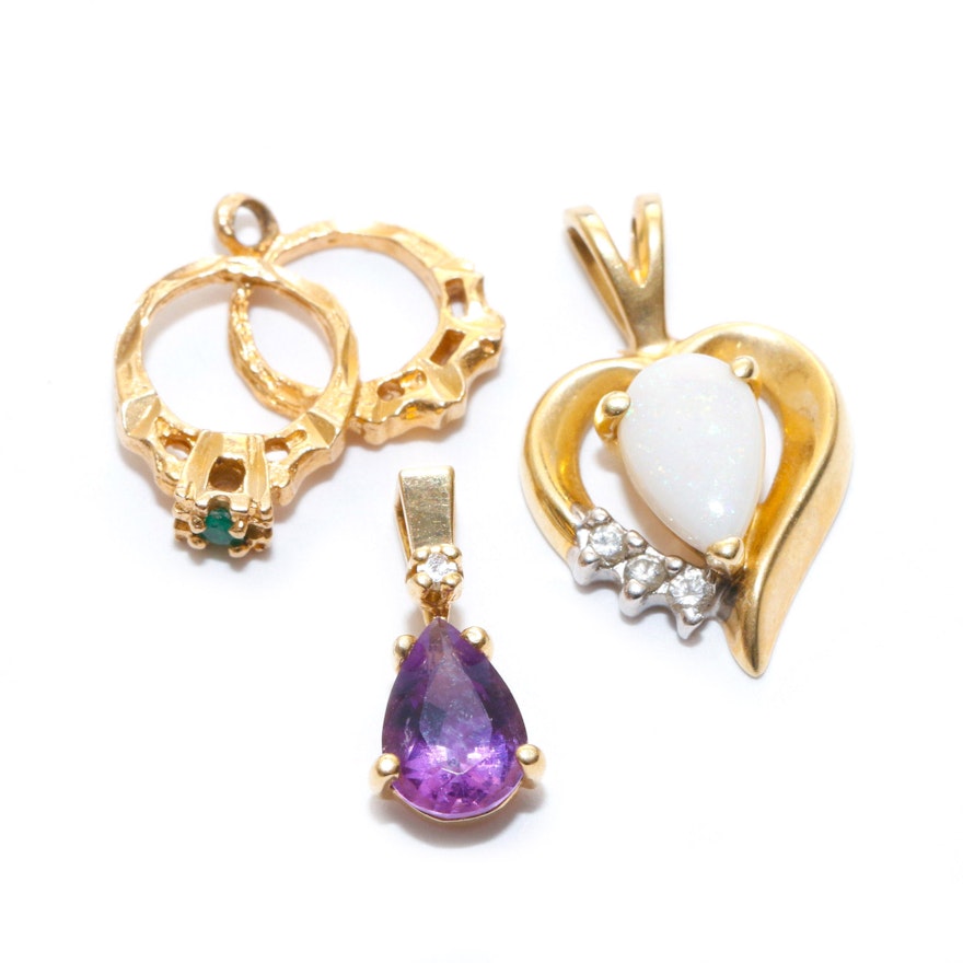 Three 14K Yellow Gold Gemstone Pendants