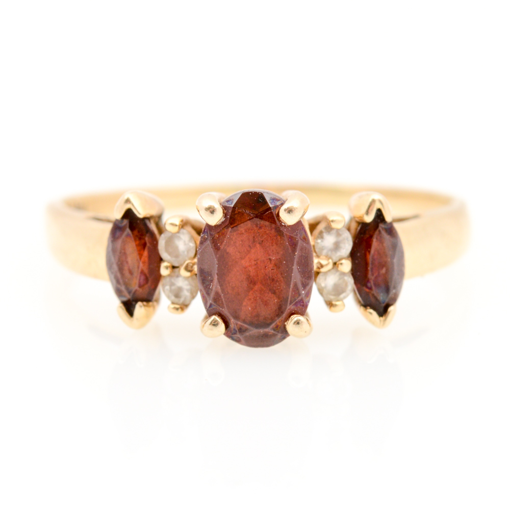 14K Yellow Gold Garnet and Diamond Ring