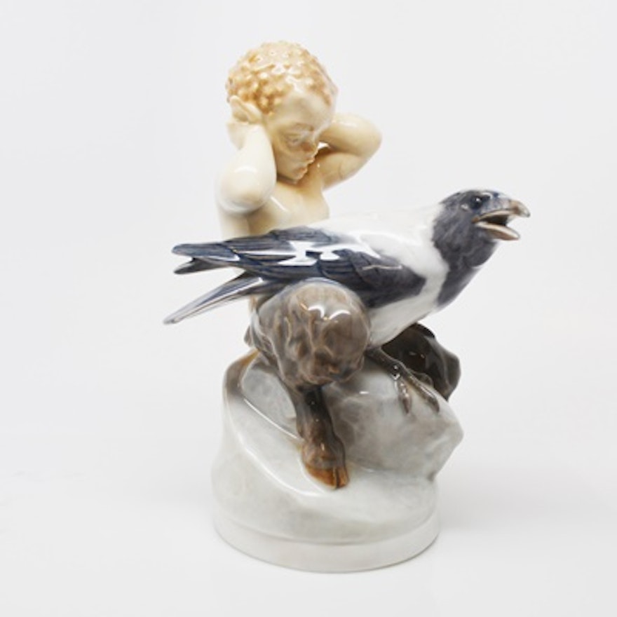 Royal Copenhagen "Fawn With Crow" Porcelain Figurine