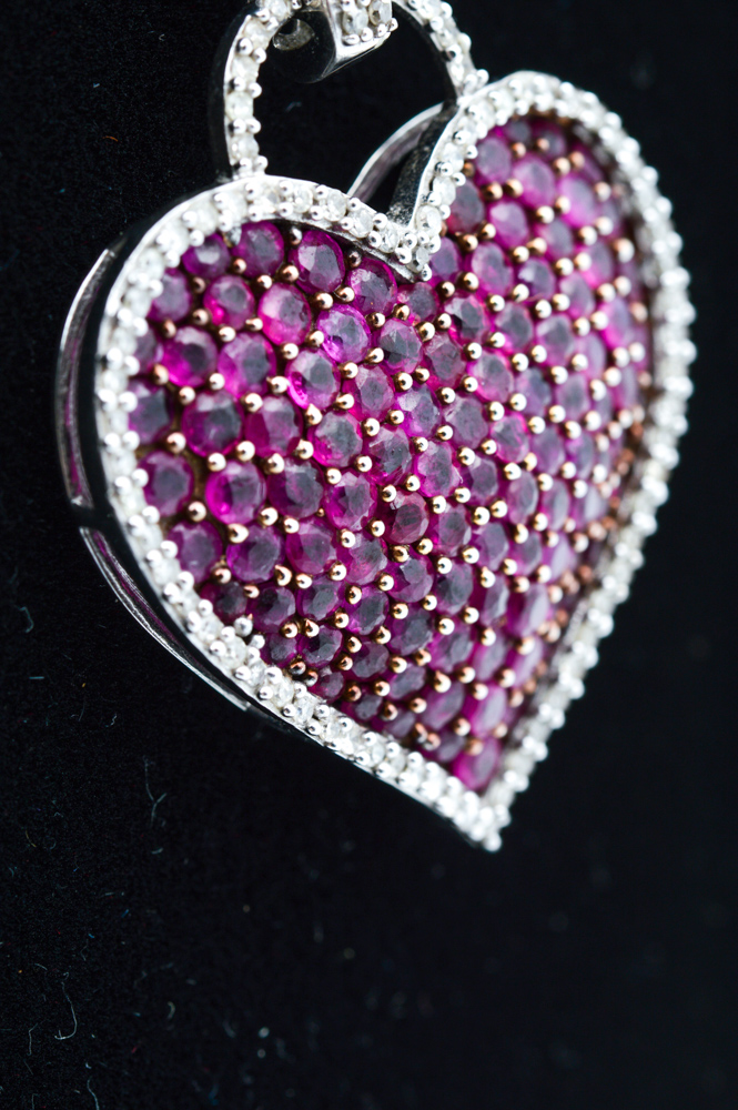 14K White Gold Necklace with Ruby and 0.44 CTW Diamond Pavé Pendant