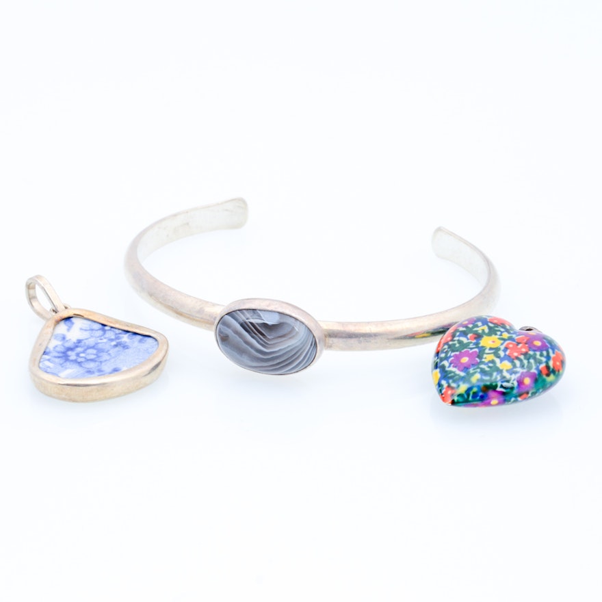 Sterling Silver Enamel and Agate Jewelry